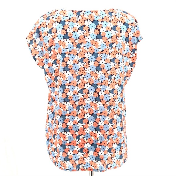 Michael Kors Blue Red Floral Print Cap Sleeve Top - Picture 4 of 7